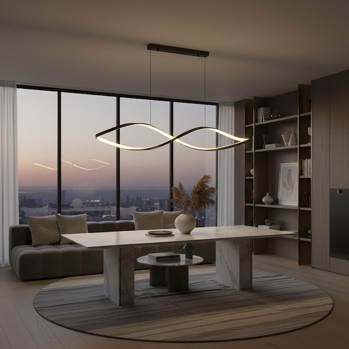The final look of a home with a streamlined, minimalist lighting plan.