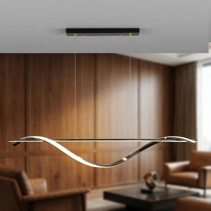 Detail view of the Spiral Linear Pendelleuchte in a professional lounge.
