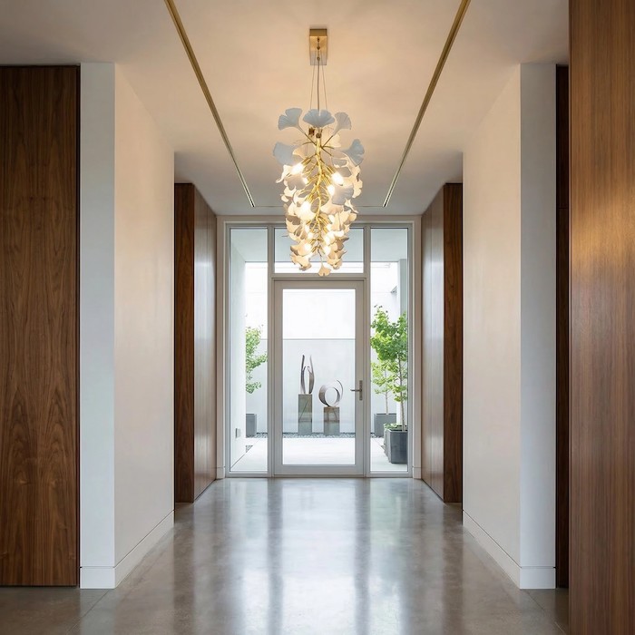 Directional lighting in a modern hallway.