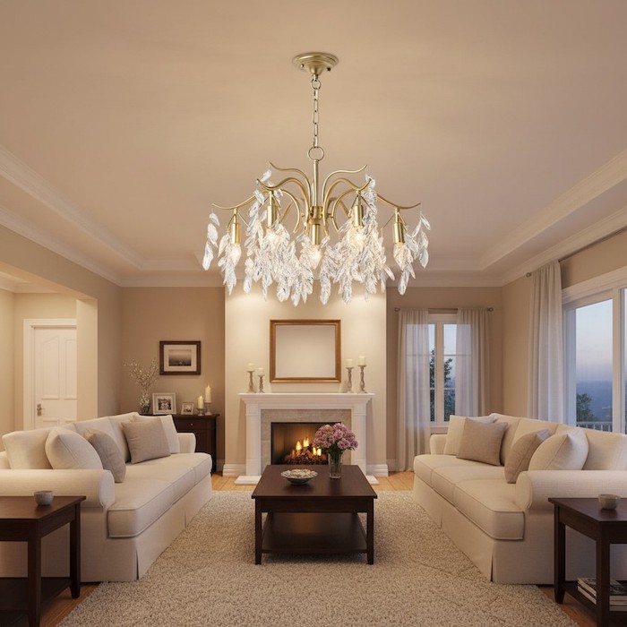Marilyn Modern Luxury Chandelier in gold metal with crystals.