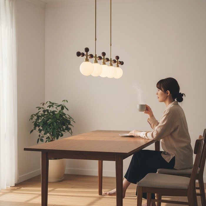 Side view showing the correct height of a linear pendant light.