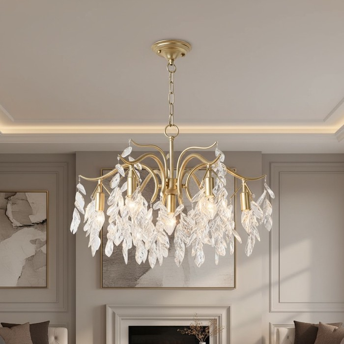 Marilyn Modern Luxury Chandelier in gold metal with crystals.