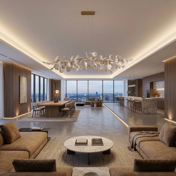 Using light as a spatial boundary in open-plan homes.