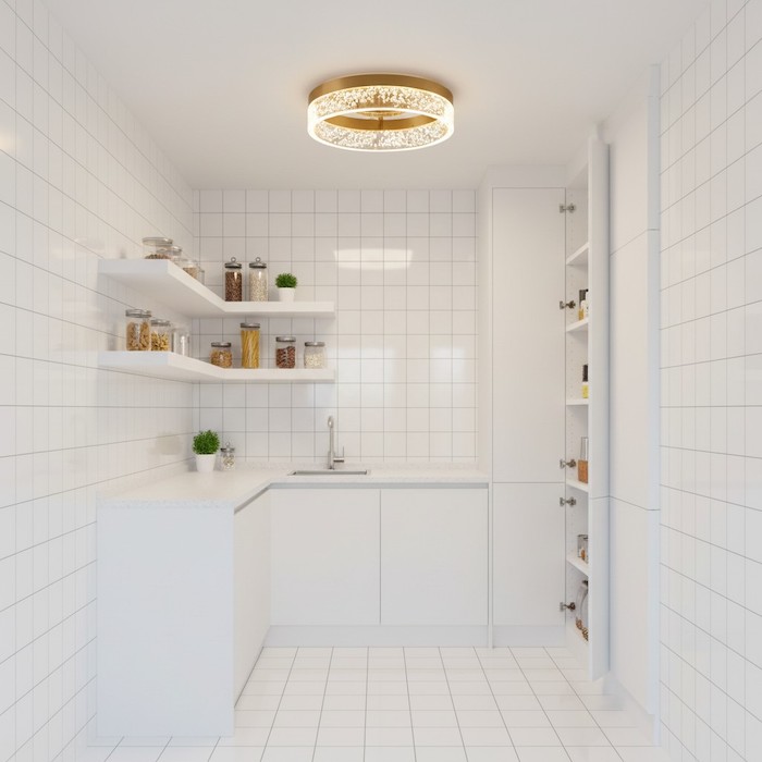 Bright small kitchen area with modern LED light.