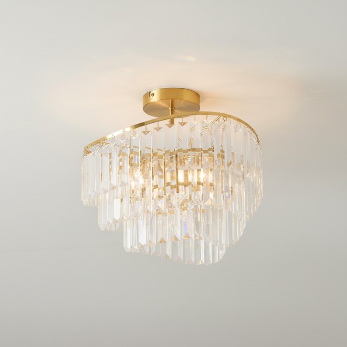 Close-up of the Caleb Modern Luxury Crystal Ceiling Light installed on a modern ceiling.