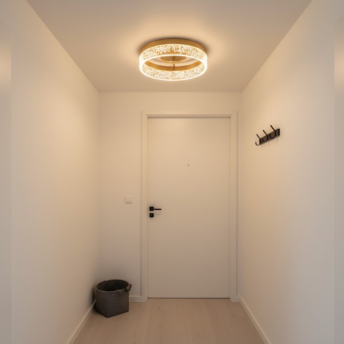Low-profile ceiling light lifting a low entryway.
