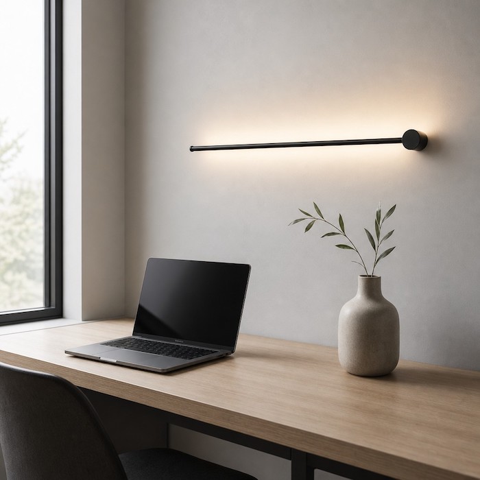 Linear wall light used for ambient home office illumination.