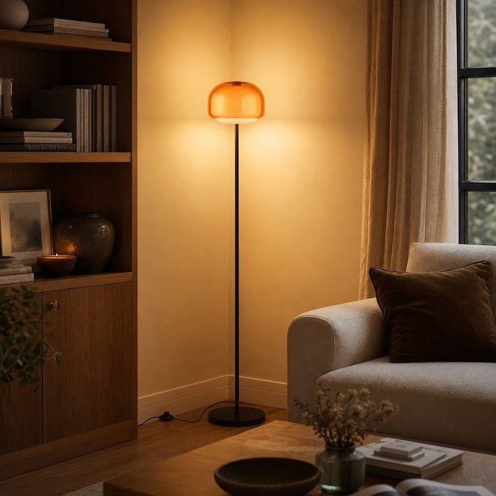 Brightening room perimeters with a floor lamp to reduce spatial anxiety.