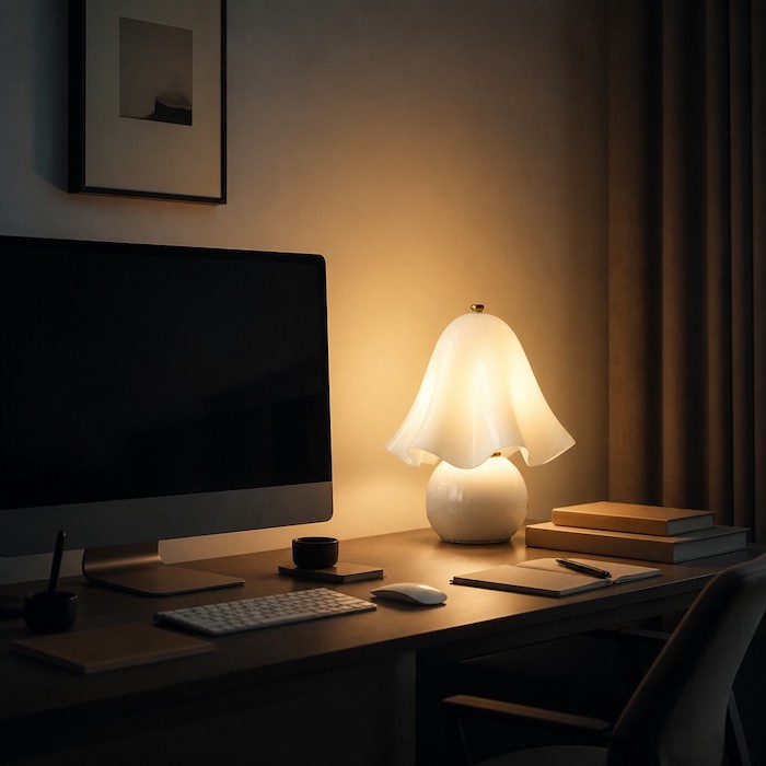 Correct desk lighting placement to reduce screen glare and eye strain.