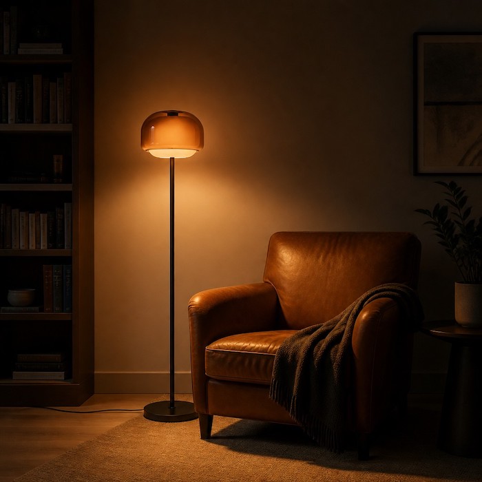 Creating an island of light with the Raslin floor lamp for intimacy.