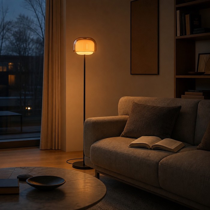 Using low-level warm floor lamps to prepare the mind for sleep.