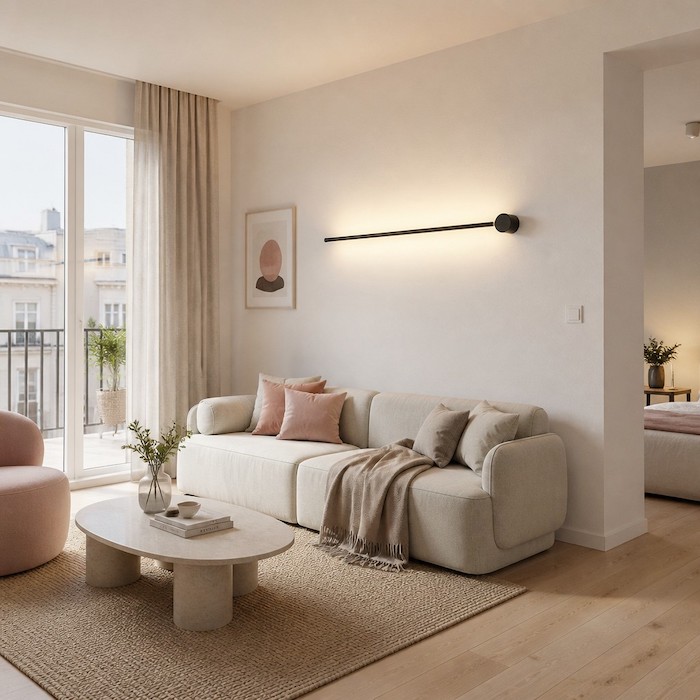 Using linear lights to make a room feel wider.
