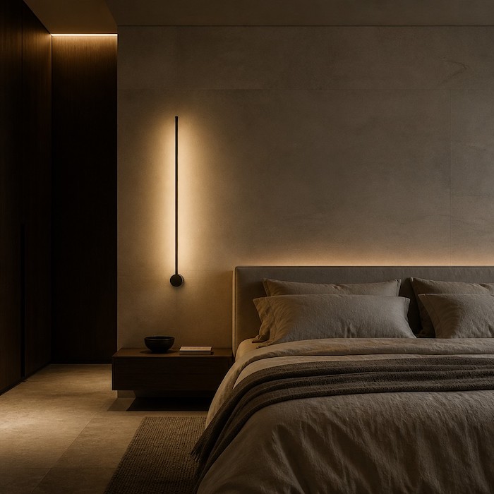 Quiet Luxury interior design featuring minimalist linear lighting.