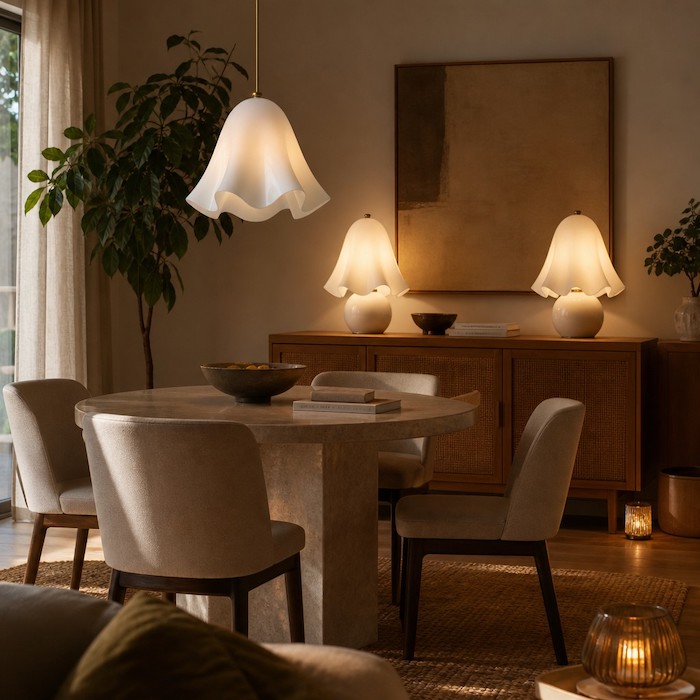 The three levels of home lighting: Chandelier, Table Lamp, and Accent.