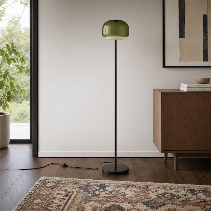 Sturdy steel lamp base providing visual stability and high-end texture.