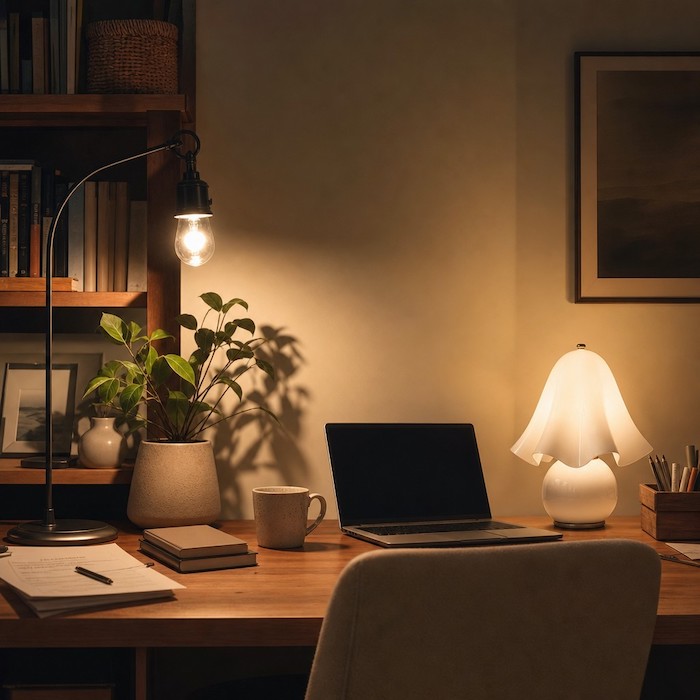 Comparison of harsh direct light vs soft diffused sculptural lighting.