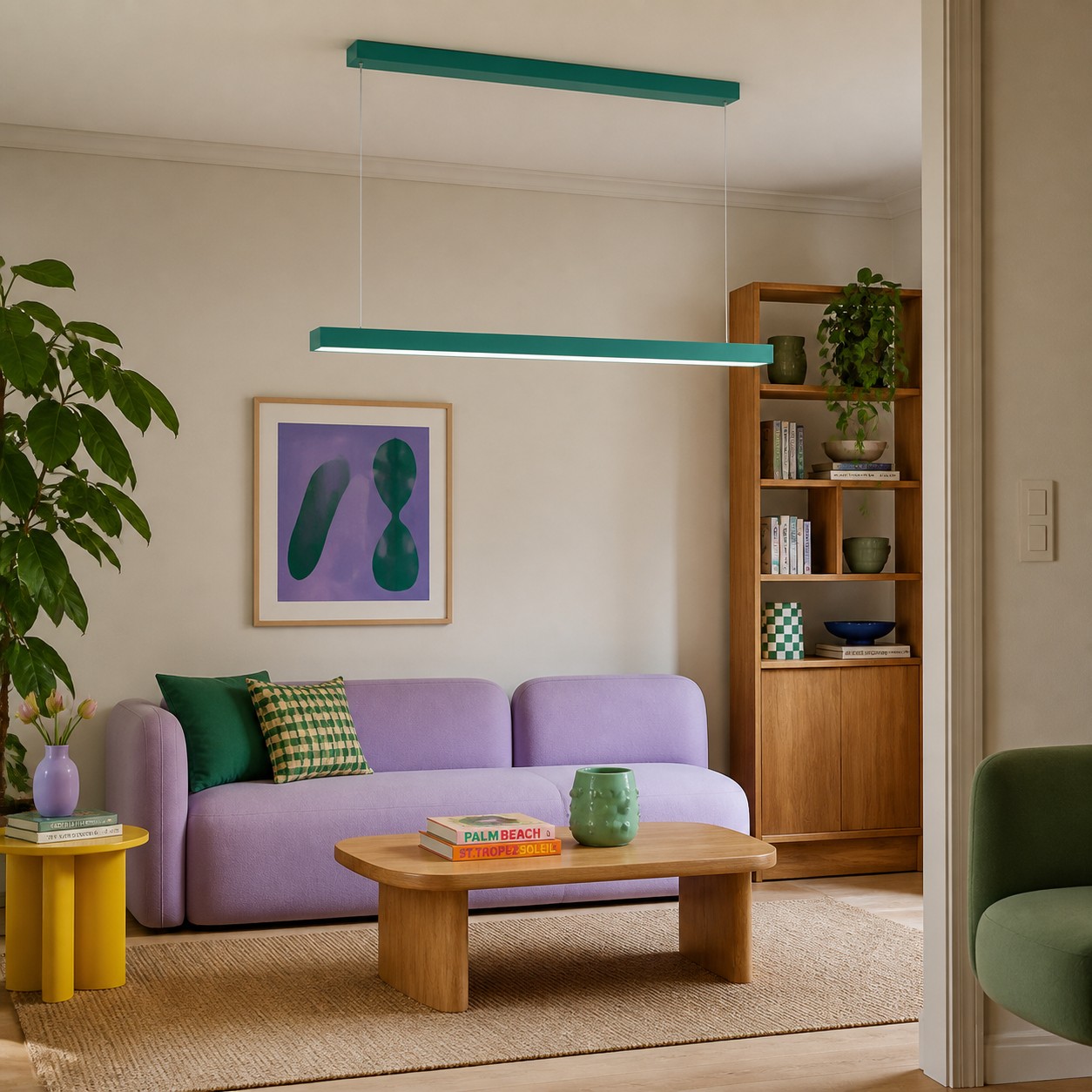 Green Edge pendant checked from an adjoining-room sightline.