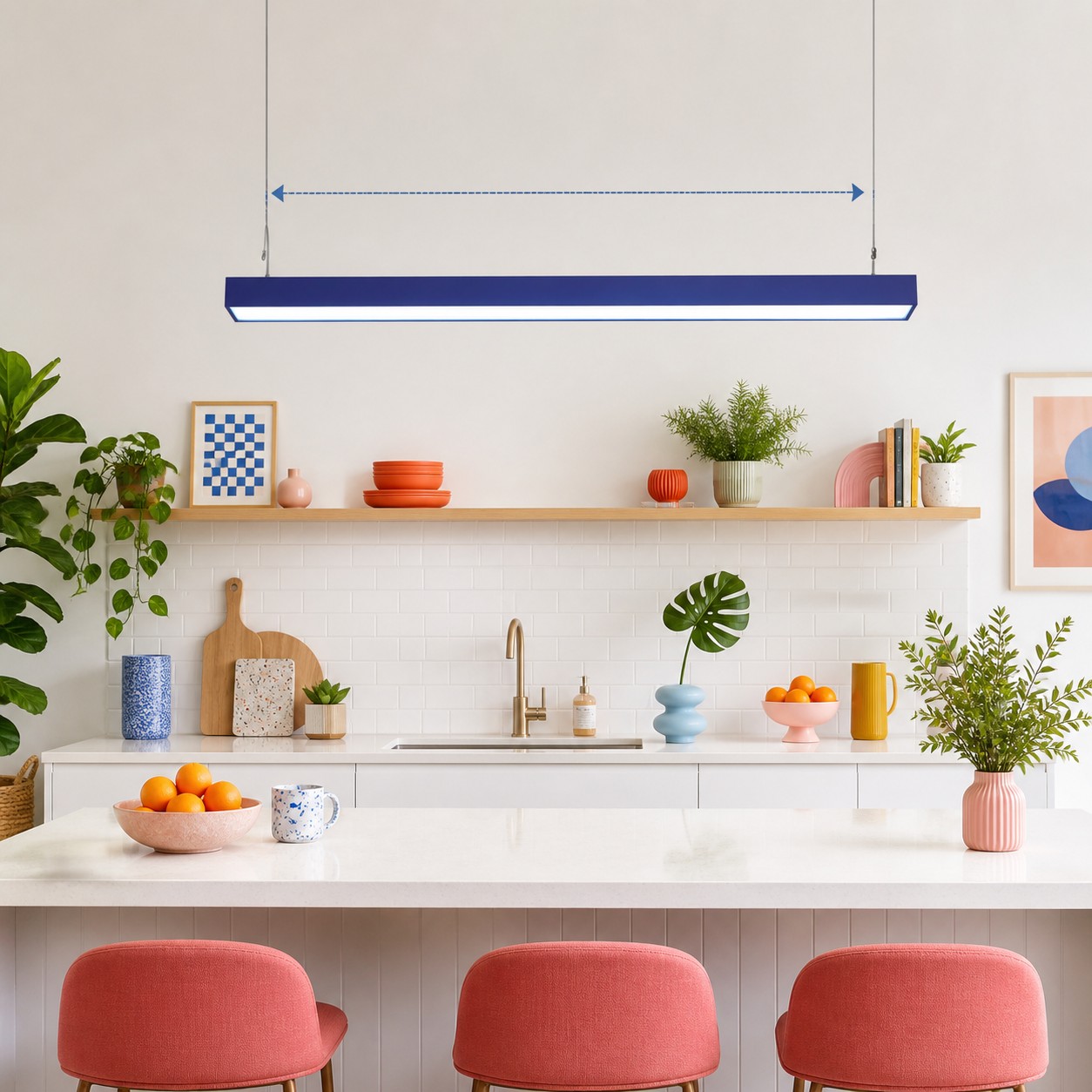 Blue Edge pendant shown in a full kitchen layout mock-up.