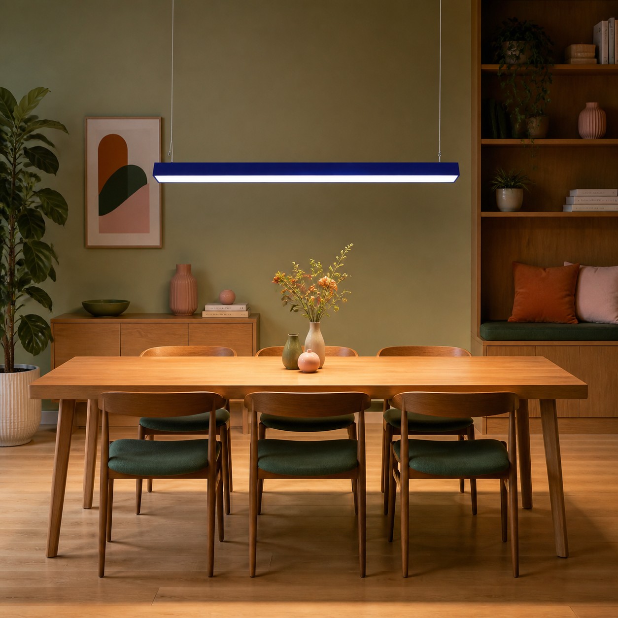 Blue Edge pendant assessed for table coverage beyond physical length.