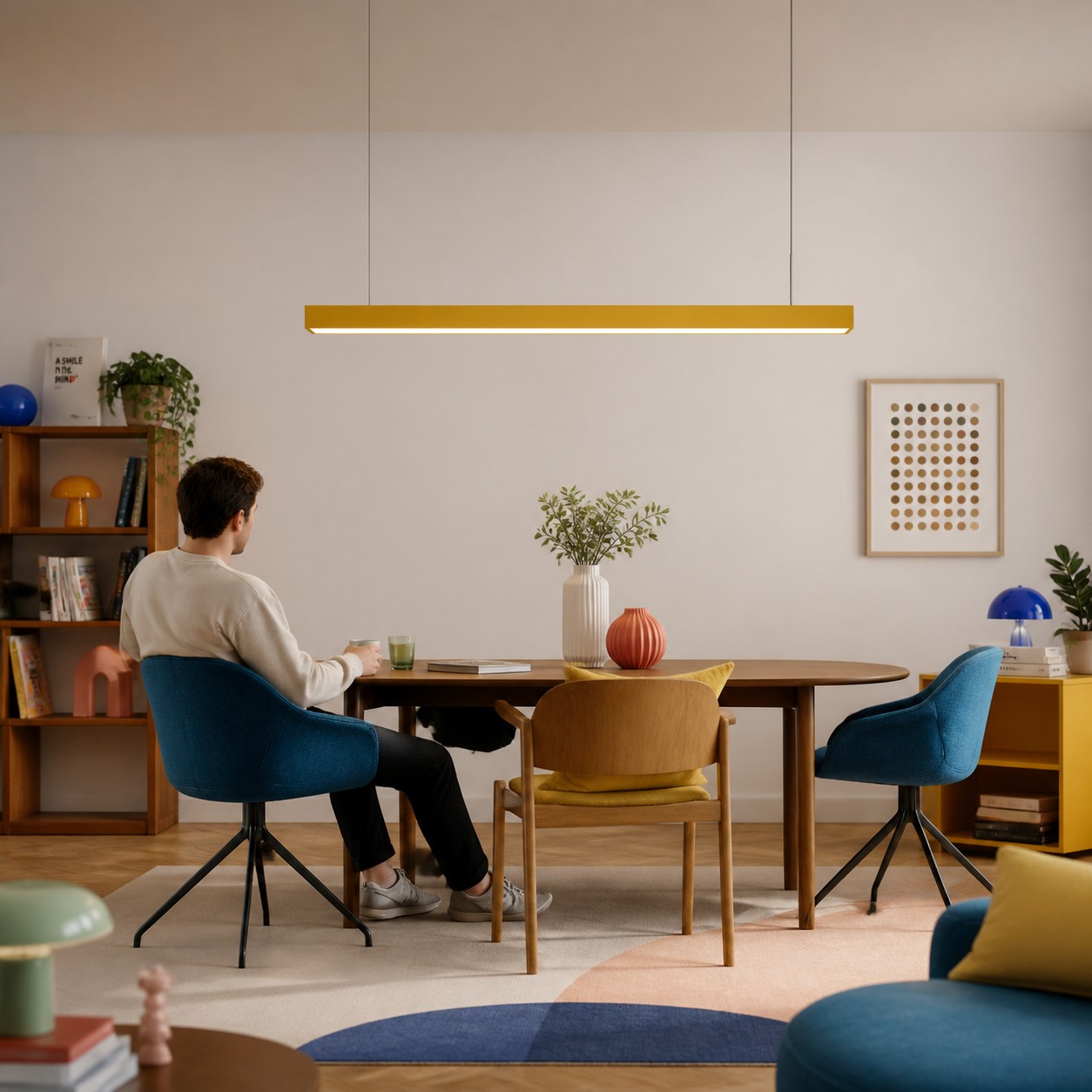 Yellow Edge pendant tested against seated sightlines.