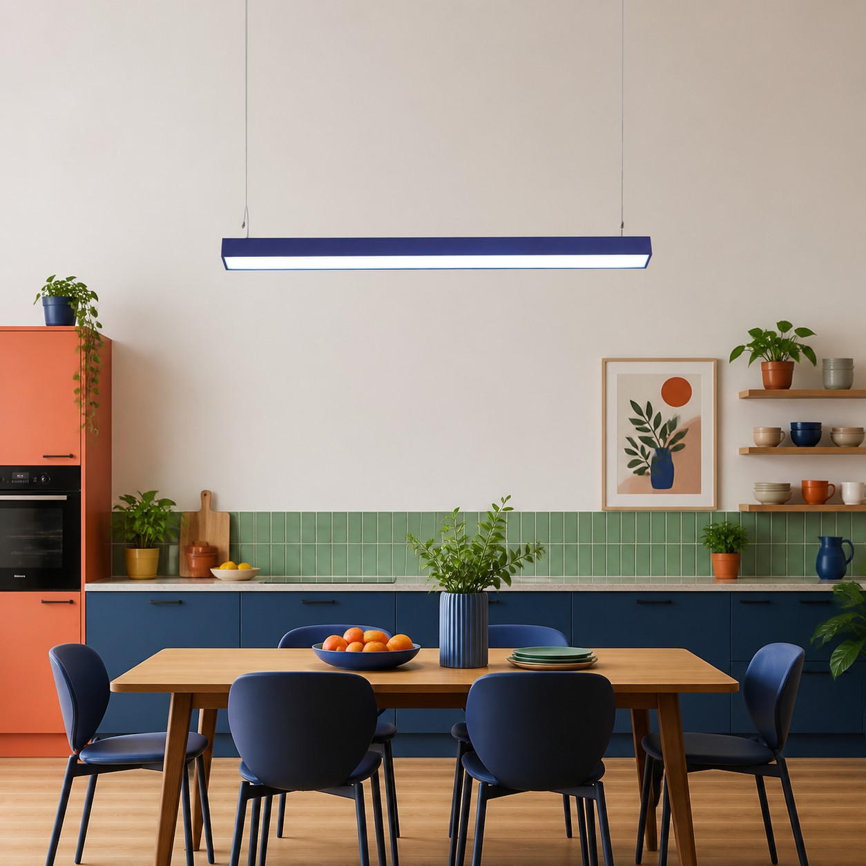 Blue Edge pendant tested from a seated view for glare and sightlines