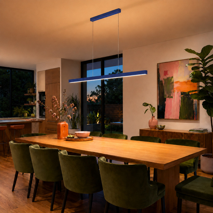 Blue Edge pendant shown as one layer in an evening lighting plan