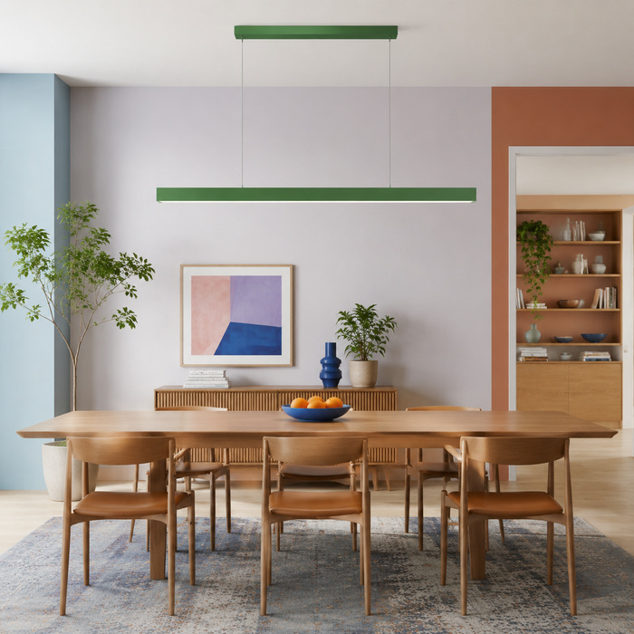 Green Edge pendant aligned from canopy to occupied table surface