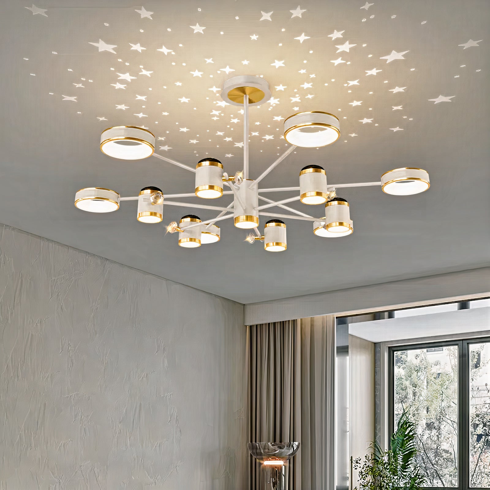 Moravische ster plafondlamp, Flush Mount koperen Celing lamp gezaaid glas Marokkaanse E27 kroonluchter voor keuken foyer-goud en brons met glas 20 cm