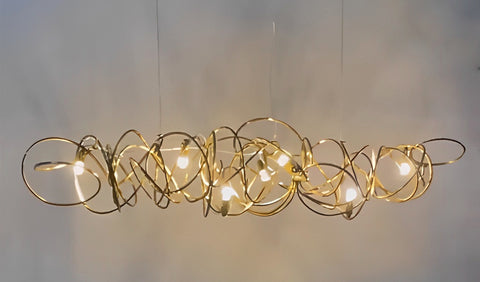Lustre postmoderne à LED, finitions irrégulières, or rose, chrome et métallisé - Dauzma