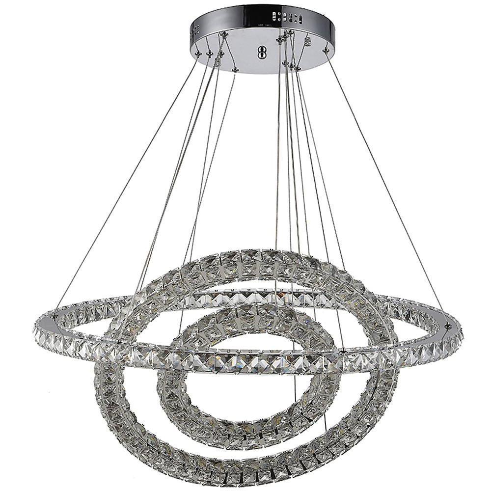 Lampadario a tre anelli in cristallo (dimmerabile in tre colori
