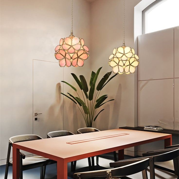 Retro Glass Flower Petal Pendant Lamp
