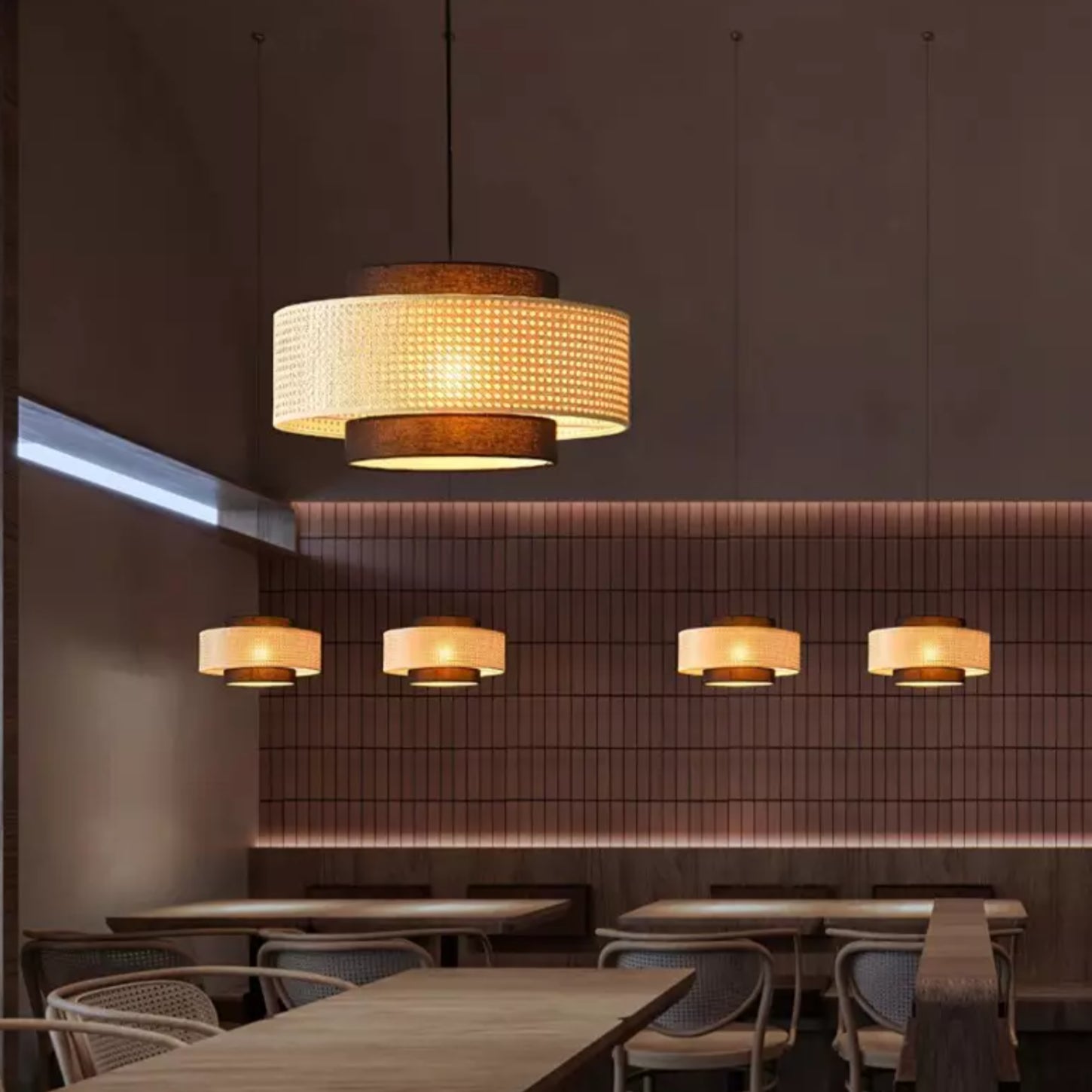 Florence Rustic Rattan Drum Shade Pendant Light scene6.webp__PID:08a97ef1-353f-4568-9683-51458e98676c