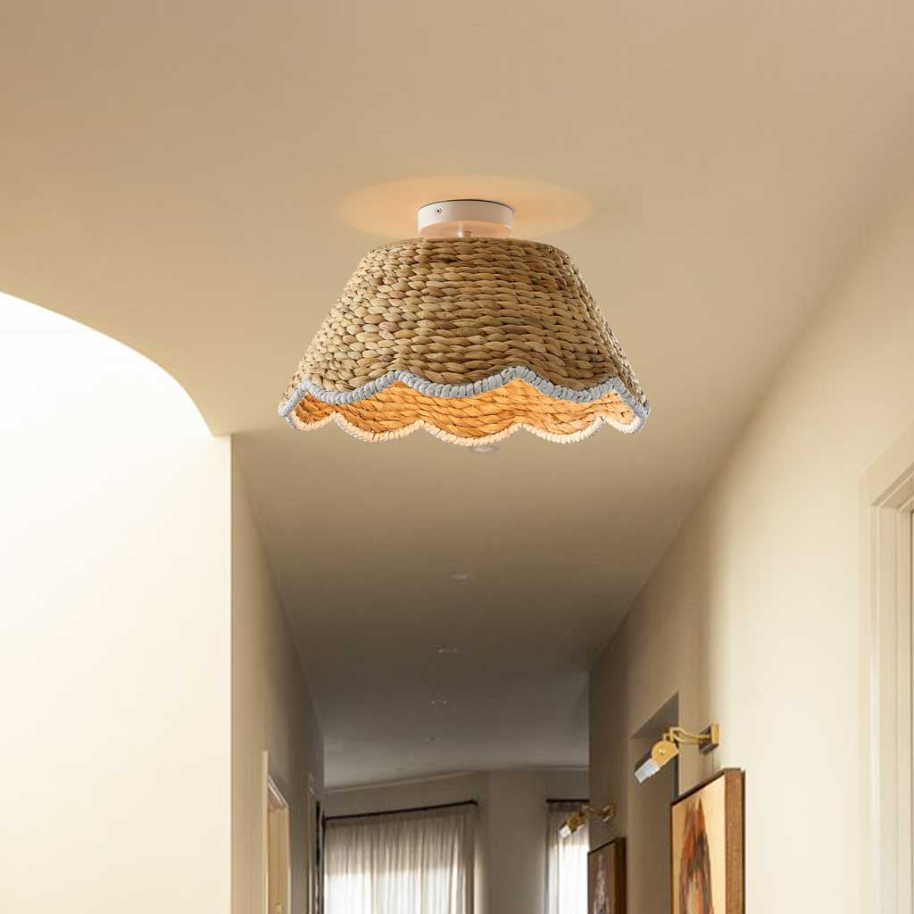 Boho Rotan Plafondlamp – Handgeweven Papieren Touwkap