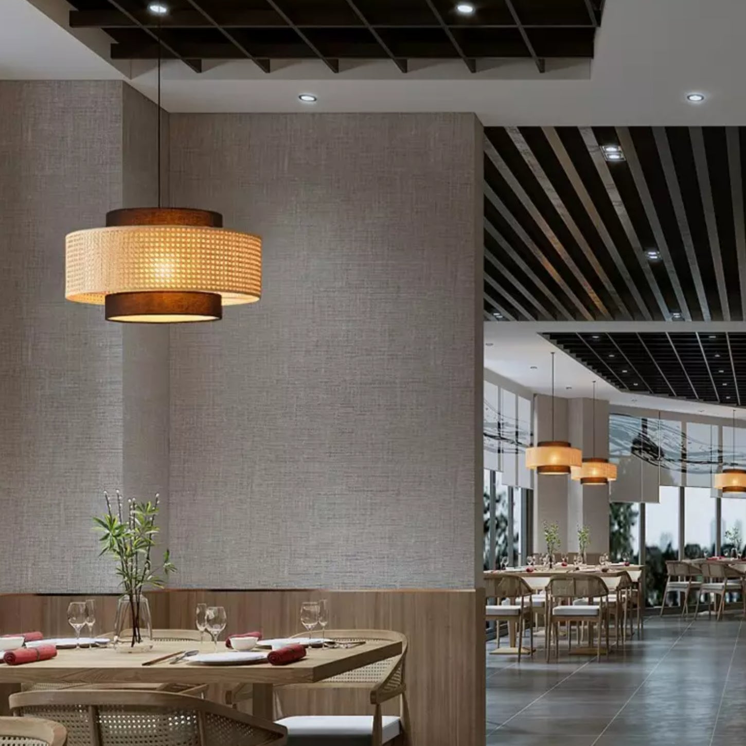 Florence Rustic Rattan Drum Shade Pendant Light scene7.webp__PID:554a1724-d4c6-40bb-9f62-6490c8567de5