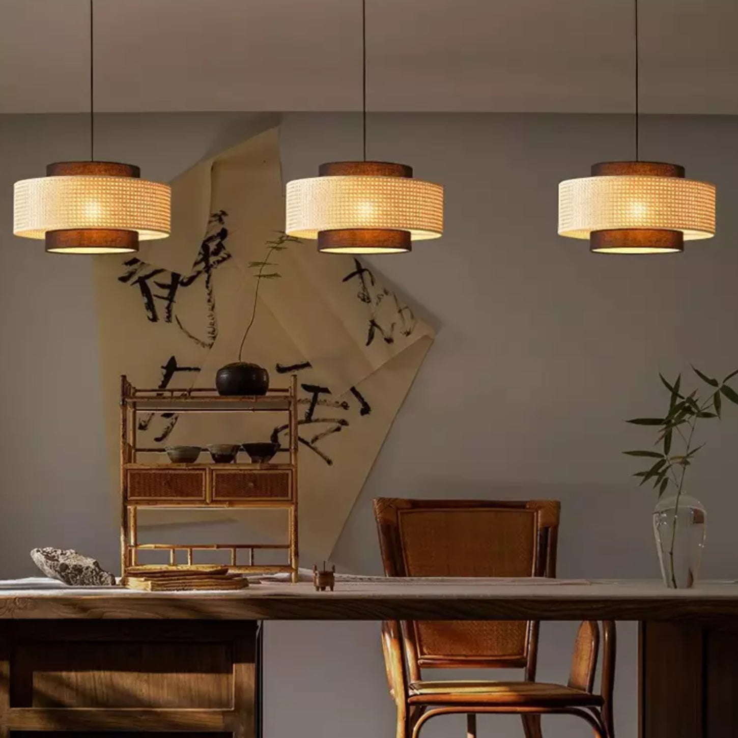 Florence Rustic Rattan Drum Shade Pendant Light scene4.webp__PID:11950a7e-fdb8-4246-bd22-7a58fd2ac7a1