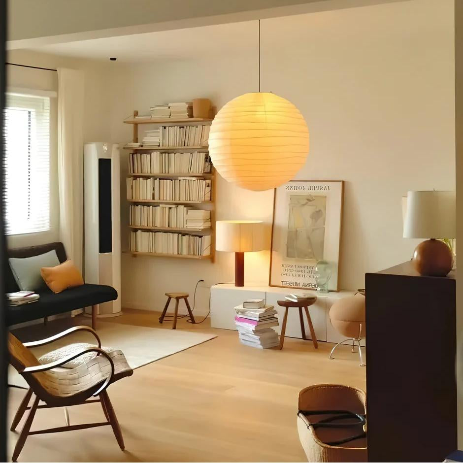 Aiko Minimalist Ribbed Paper Globe Pendant Light scene2.webp__PID:d8592155-f433-47a3-8b8b-e7120a092127