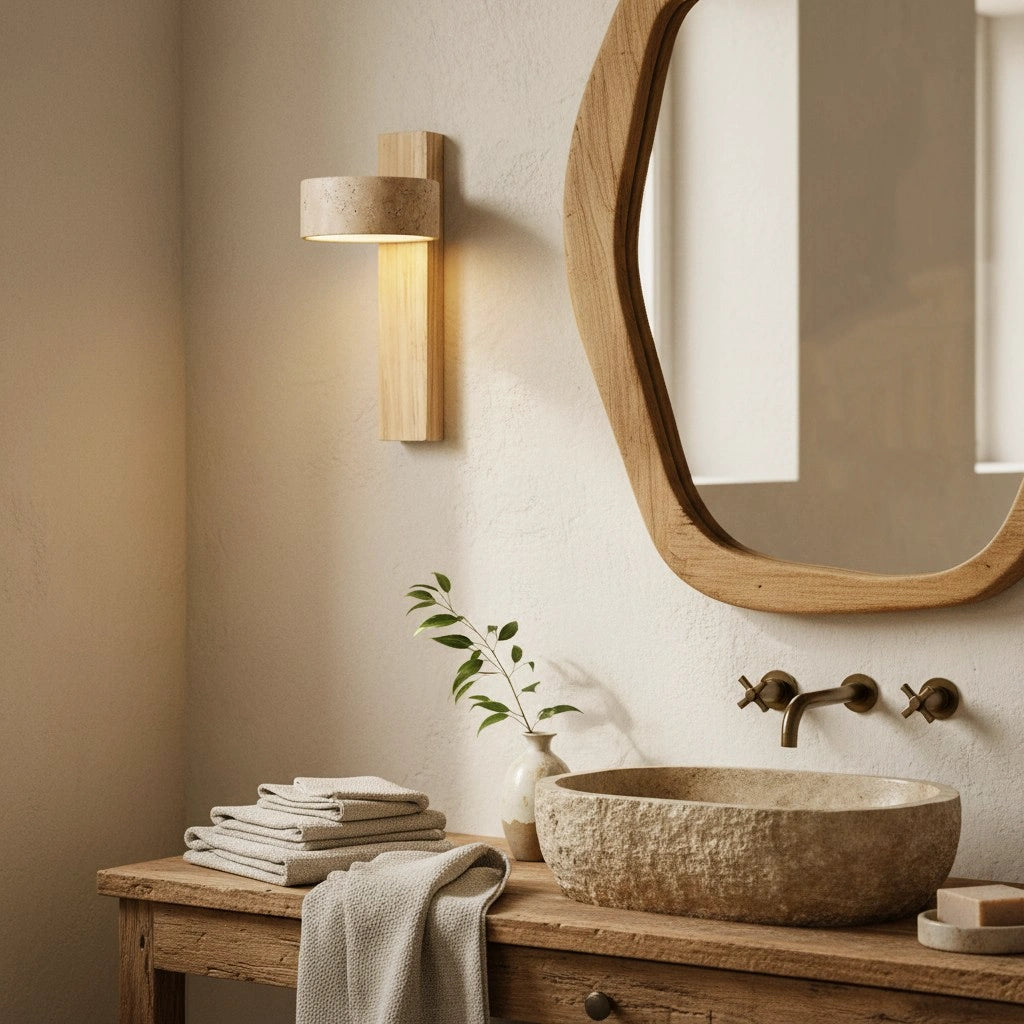 Aplique de pared LED de travertino natural Shawna Wabi Sabi8.webp__PID:94707466-3a86-4b9b-8114-2a7ac90db63f