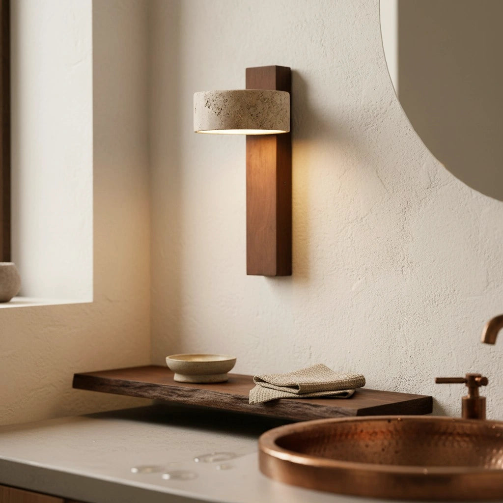 Aplique de pared LED de travertino natural Shawna Wabi Sabi1.webp__PID:7efc2167-11eb-43e0-9095-196e8f833f9f