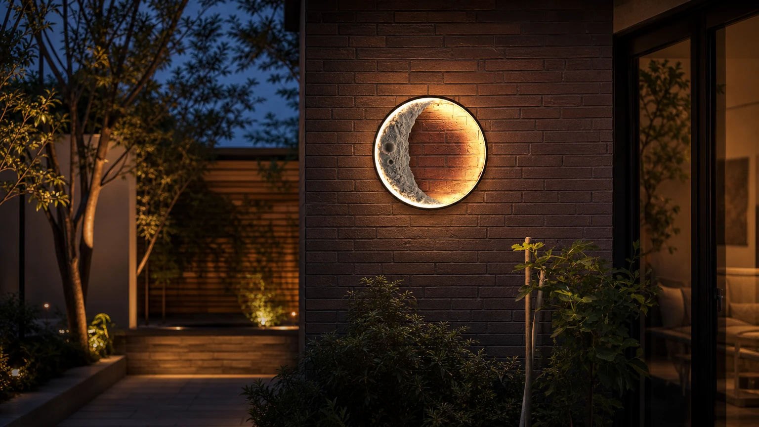 Aplique de exterior Elif Black Moon instalado en un ambiente exterior moderno