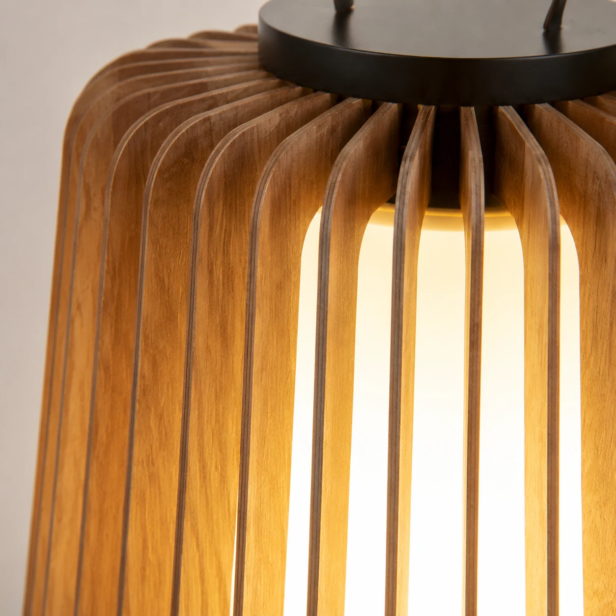 Close-up detail of the Legno Outdoor Table Lamp materials and finish