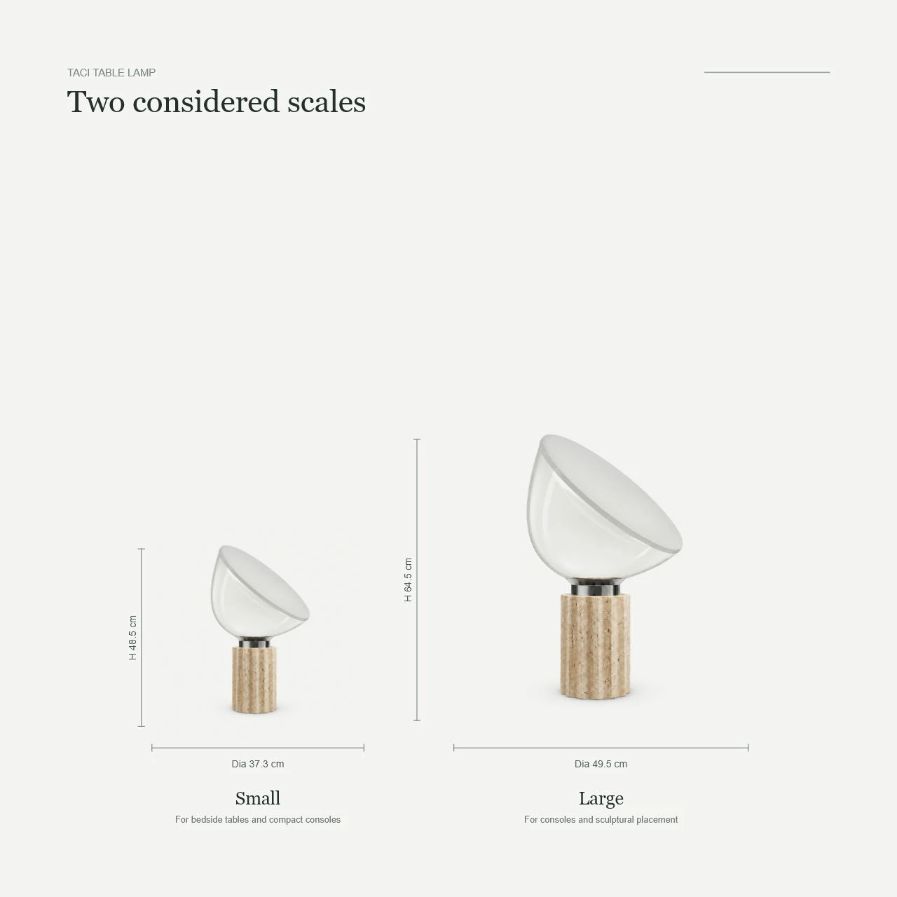 Taci lamp small and large size guide