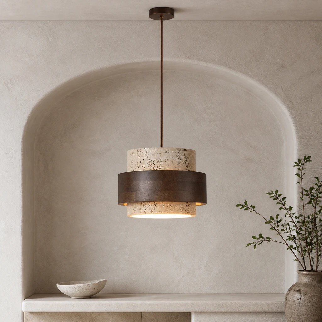 Timothy pendant mounted to a Nordic plaster ceiling