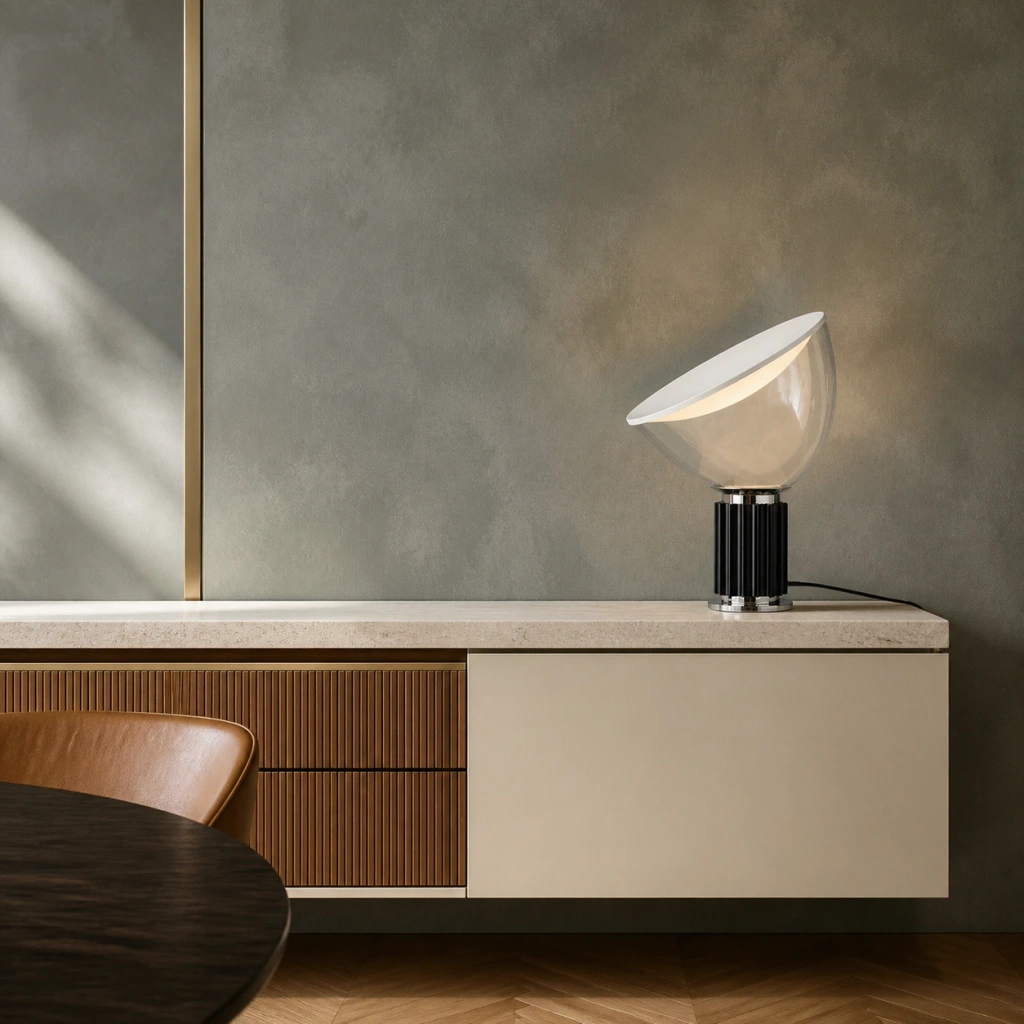 Taci table lamp on an Italian modern dining sideboard