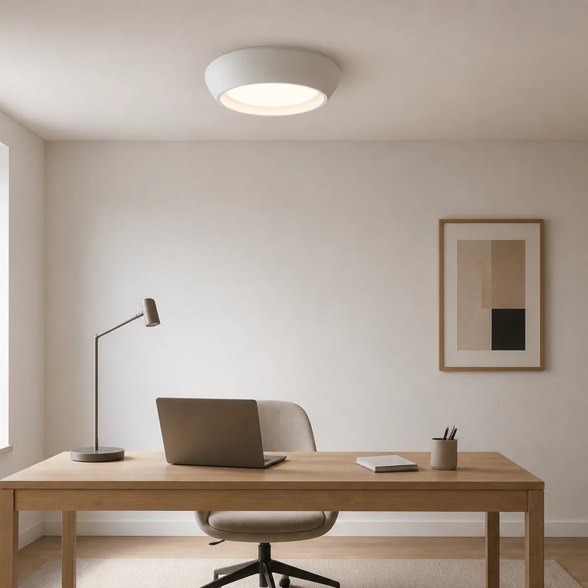 Single White Lavan ceiling light in a home office