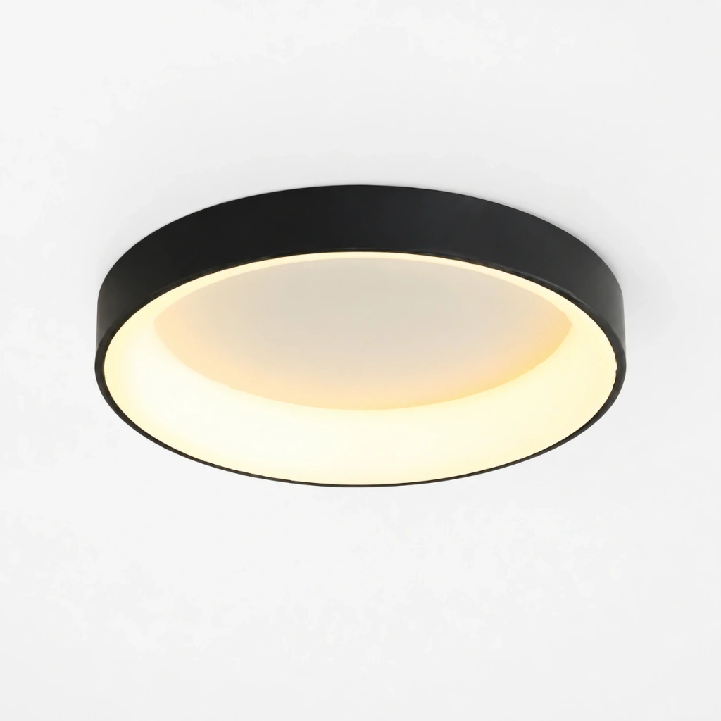 Black Kaylinn ceiling lamp SKU on a white studio ceiling
