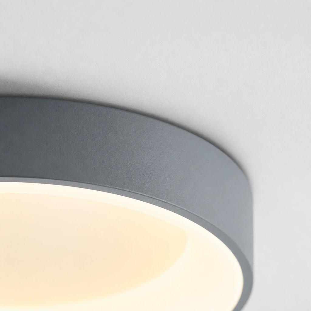 Close view of the grey Kaylinn ceiling contact seam