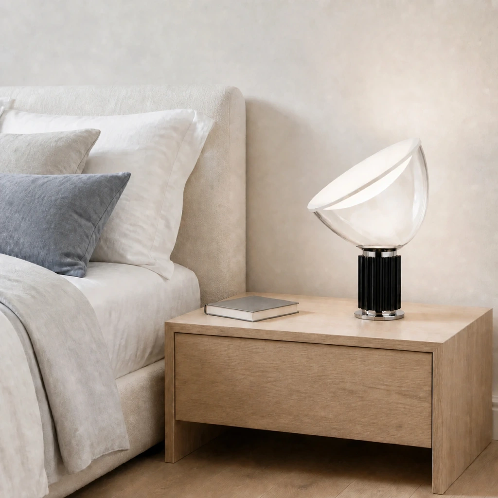 Taci lamp on a modern Nordic bedside table