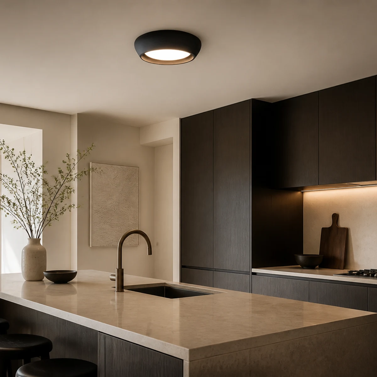 Single Black Lavan ceiling light in a modern kitchen