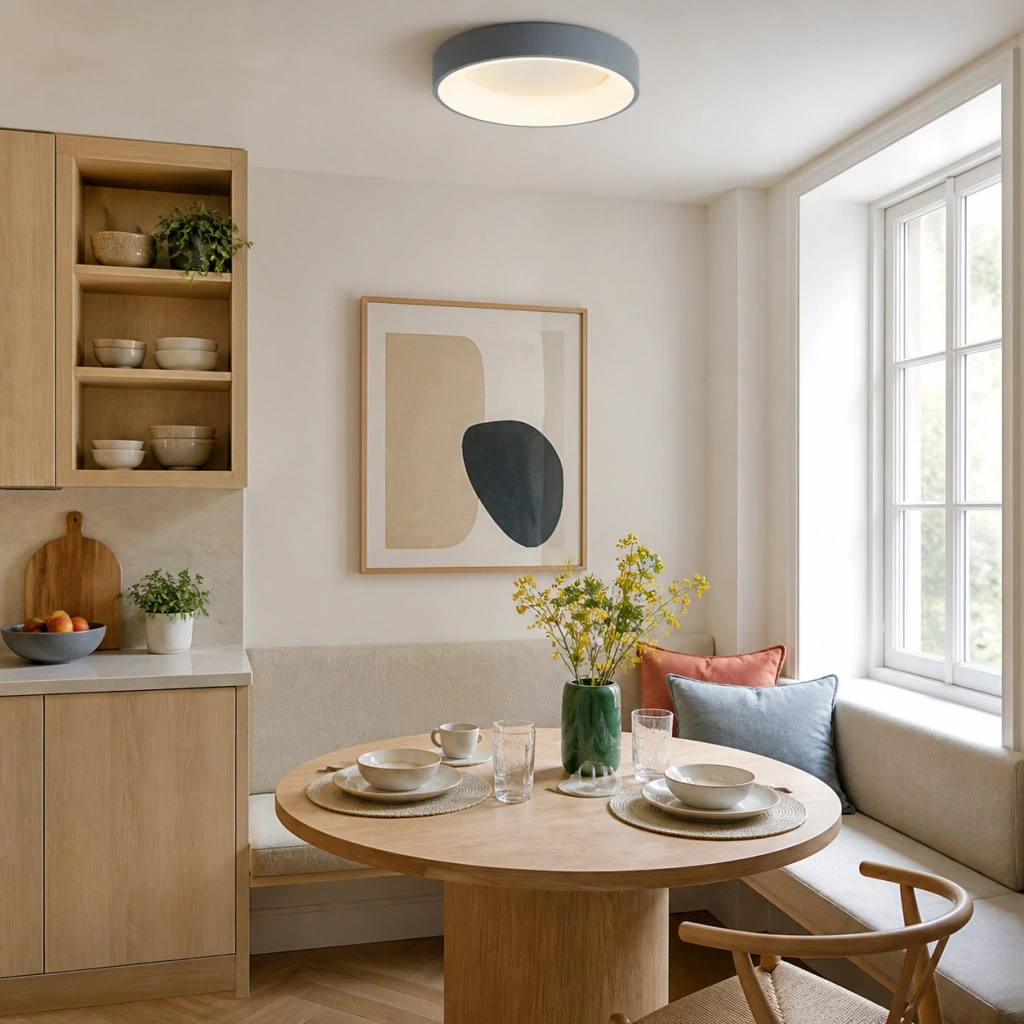 Grey Kaylinn ceiling lamp in a bright breakfast nook