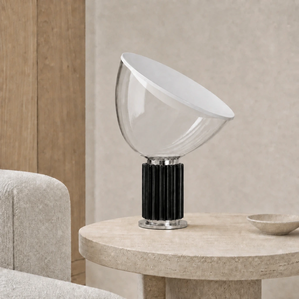 Taci black table lamp switched off in the same modern interior